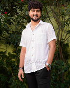 White Cutwork Collared Couple Set