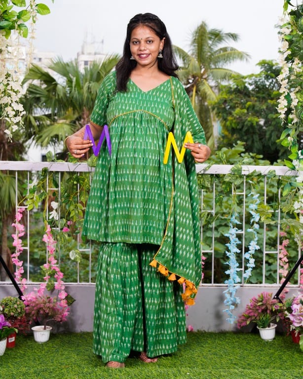 Green Ikat Sharara Maternity Set