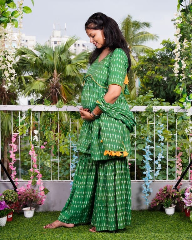 Green Ikat Sharara Maternity Set