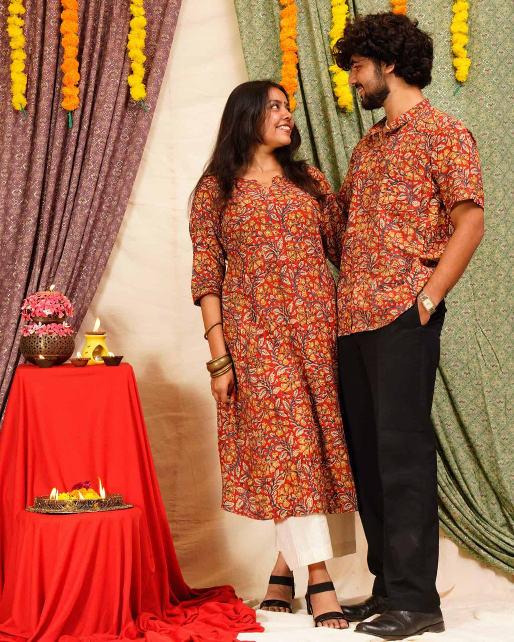 Red Floral Kiara Dawn Kurta Couple Set