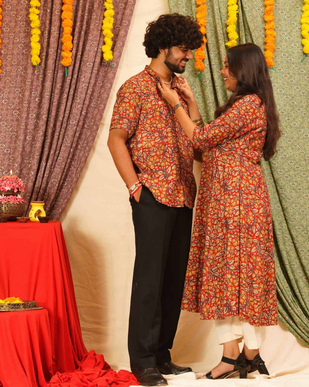 Red Floral Kiara Dawn Kurta Couple Set
