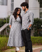 Grey Blast Kali Kurta Couple Set