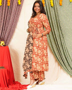 Queen Red Floral Angrakha Kurta Set