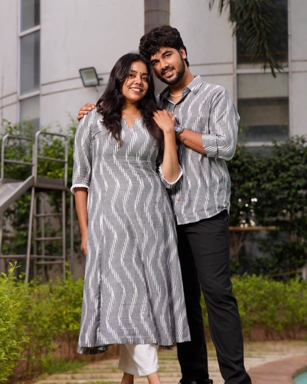 Grey Blast Kali Kurta Couple Set