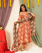 Queen Red Floral Angrakha Maternity Dress Set