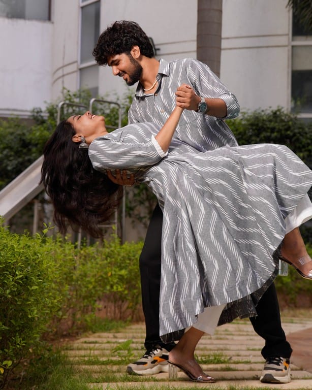 Grey Blast Kali Kurta Couple Set
