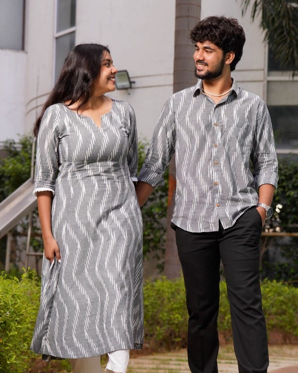 Grey Blast Kali Kurta Couple Set