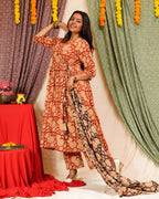 Queen Red Floral Angrakha Maternity Dress Set