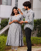 Grey Blast Kali Kurta Couple Set