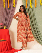 Queen Red Floral Angrakha Maternity Dress Set