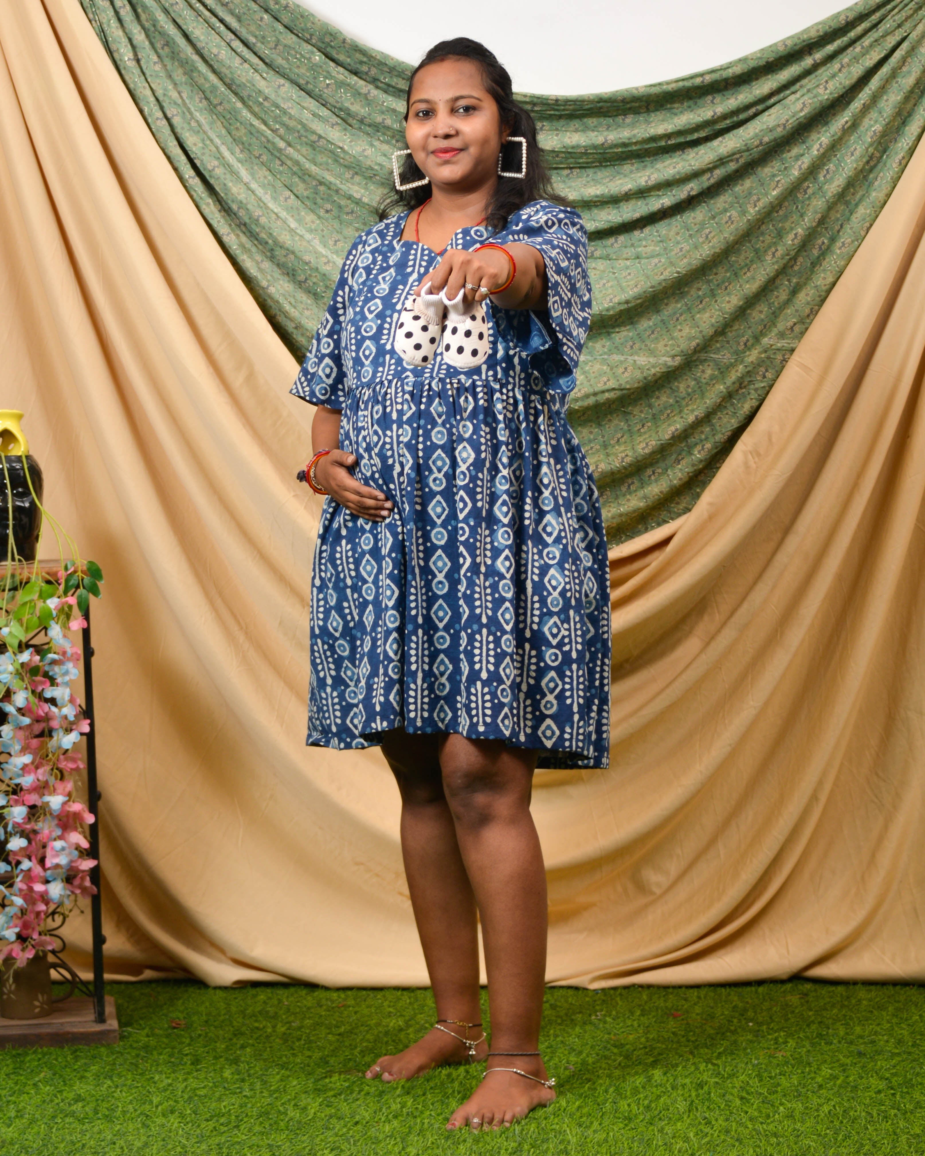 Indigo Warli Short Maternity Dress