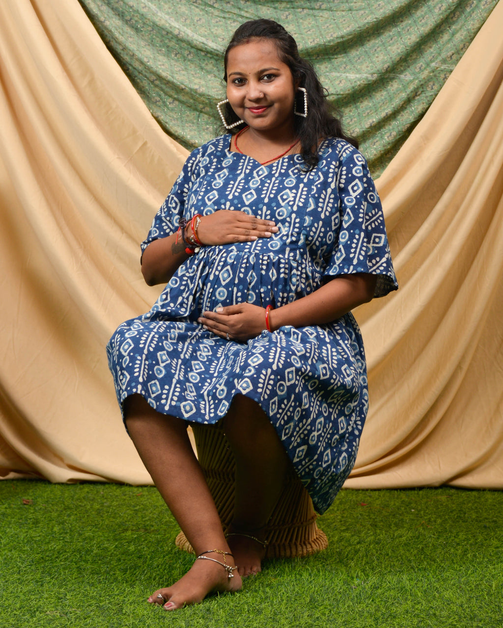 Indigo Warli Short Maternity Dress