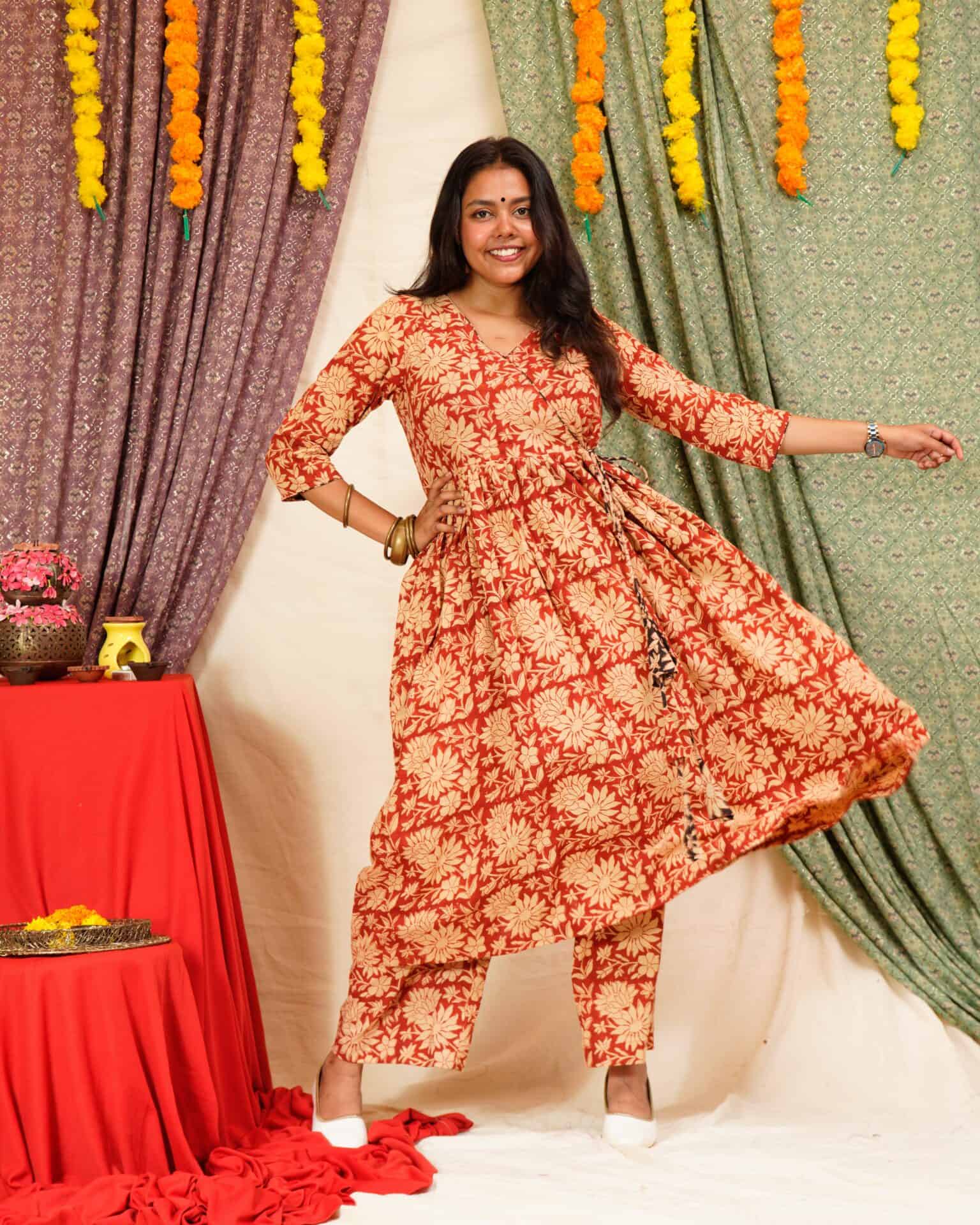 Queen Red Floral Angrakha Couple Set