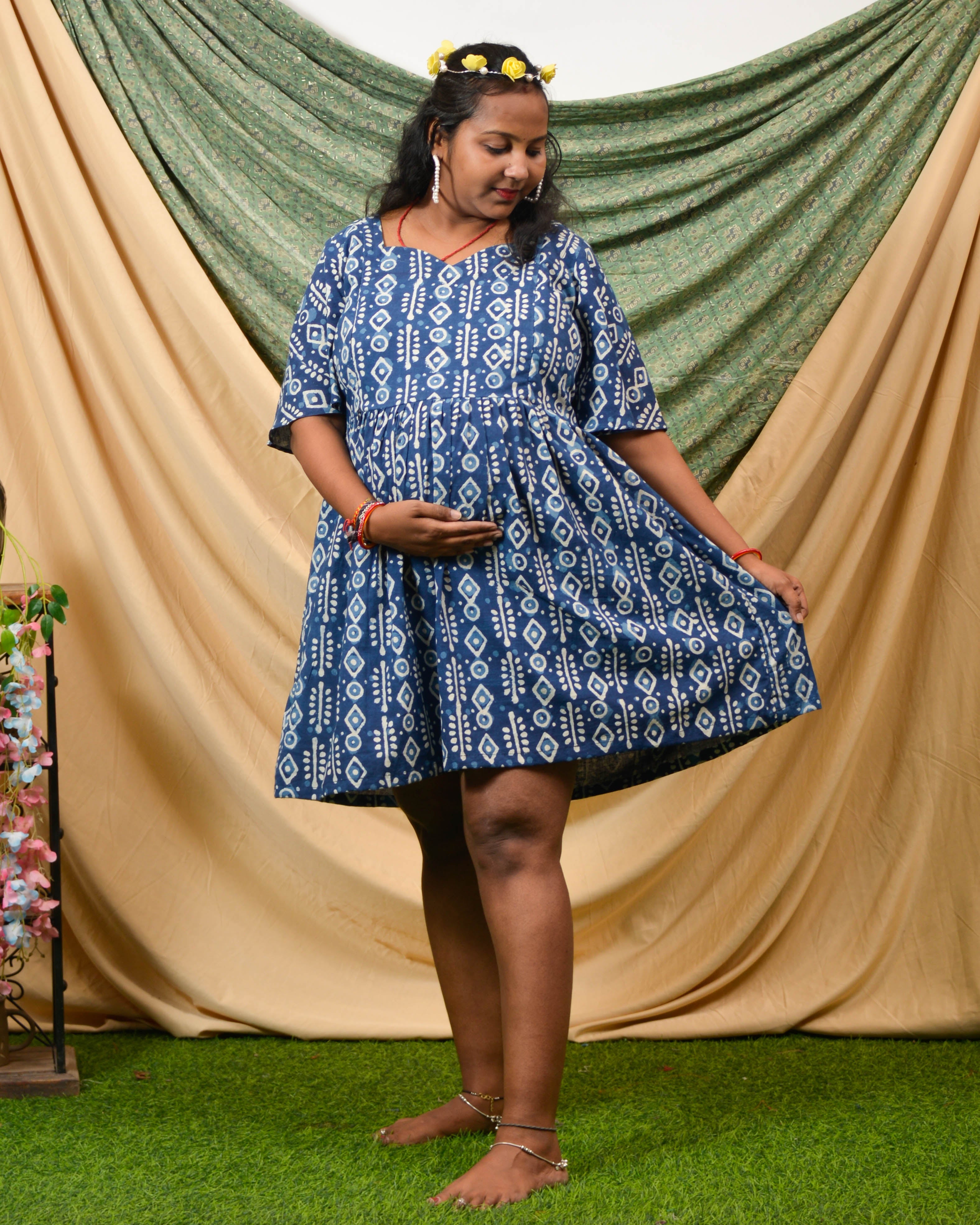 Indigo Warli Short Maternity Dress