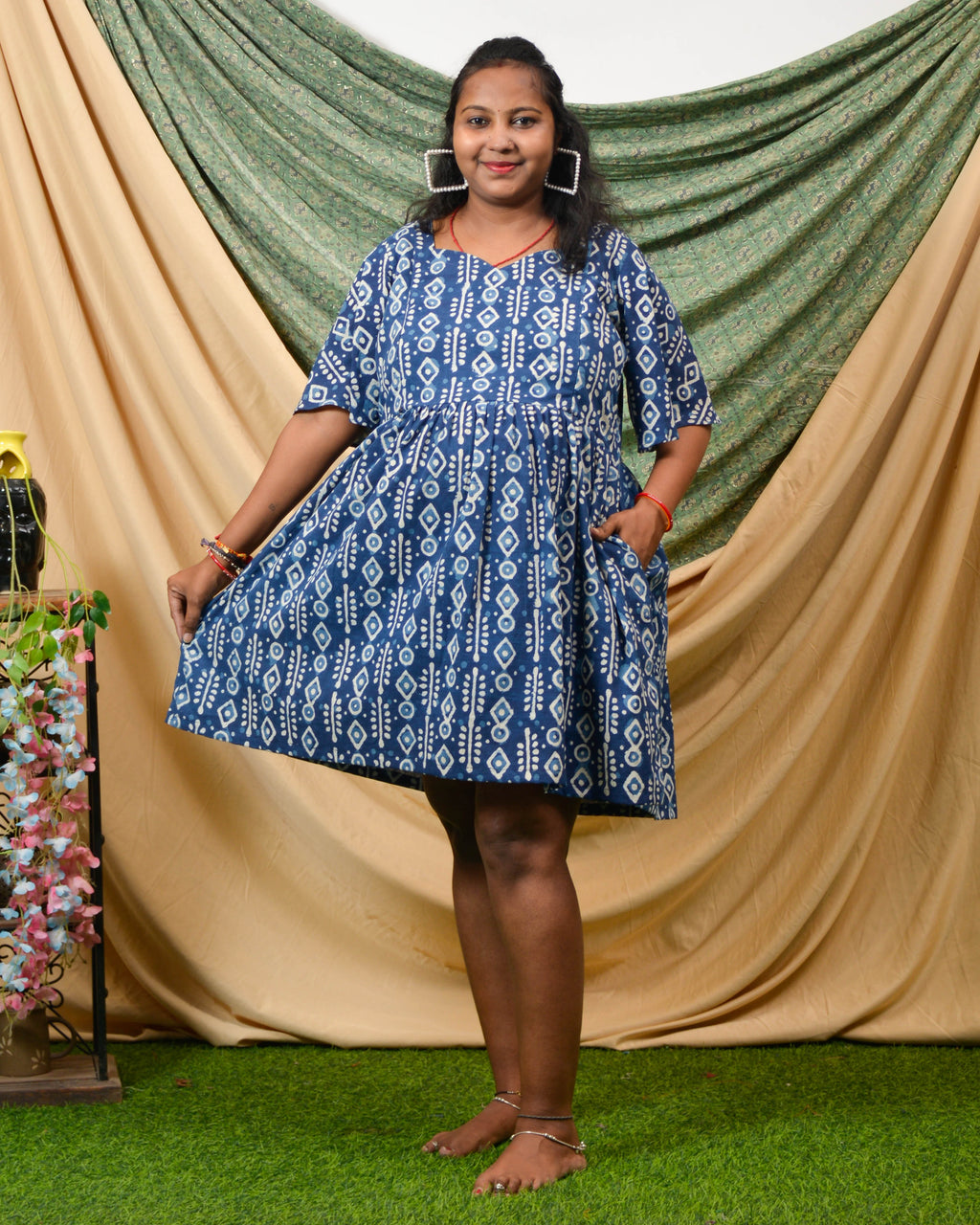 Indigo Warli Short Maternity Dress