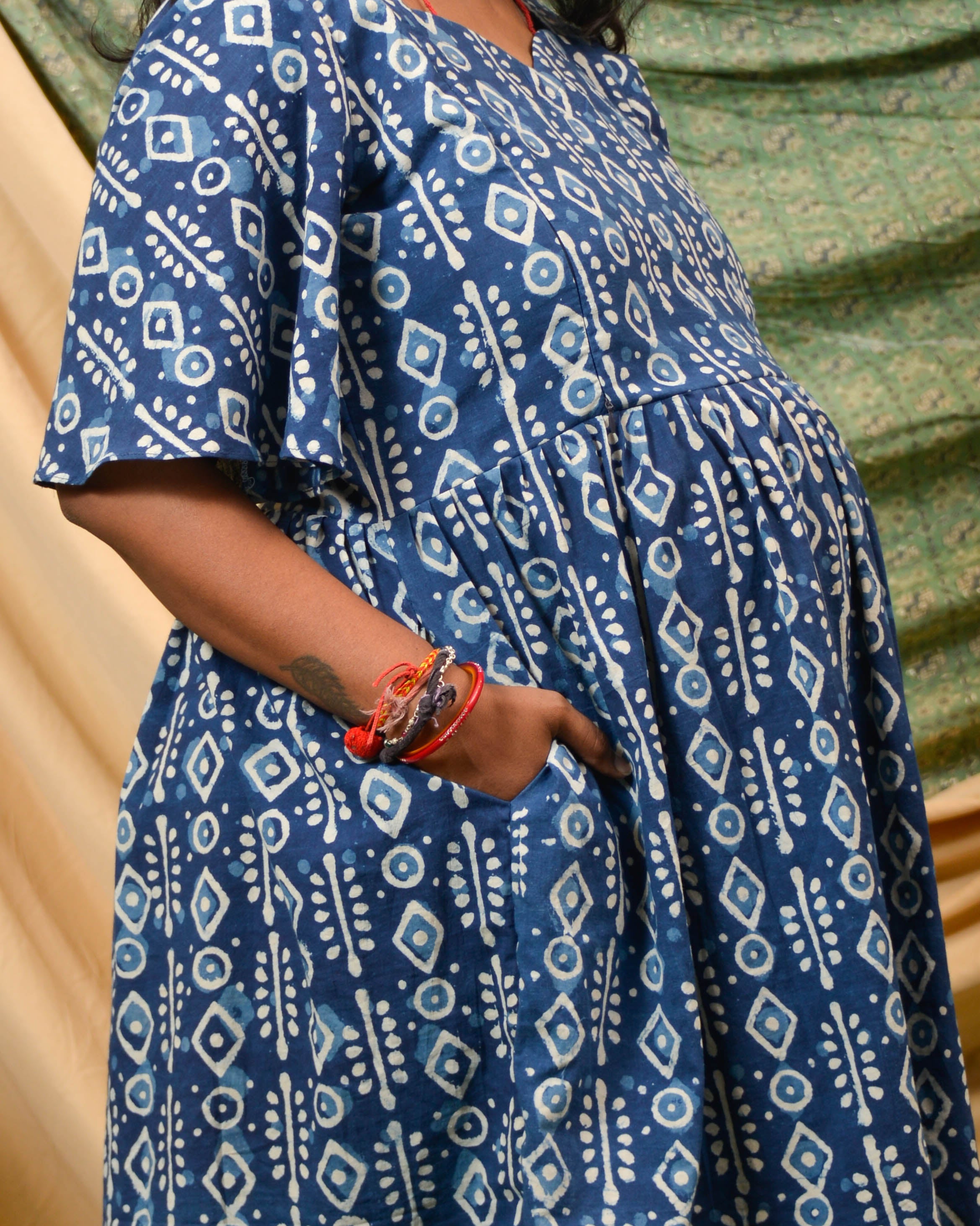 Indigo Warli Short Maternity Dress