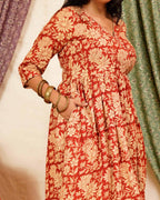 Queen Red Floral Angrakha Maternity Dress Set