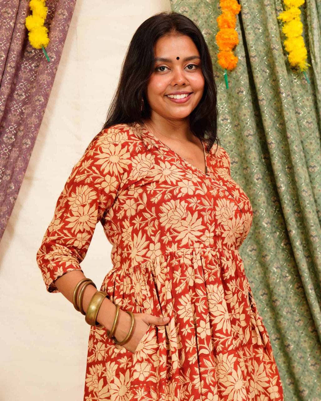 Queen Red Floral Angrakha Kurta Set