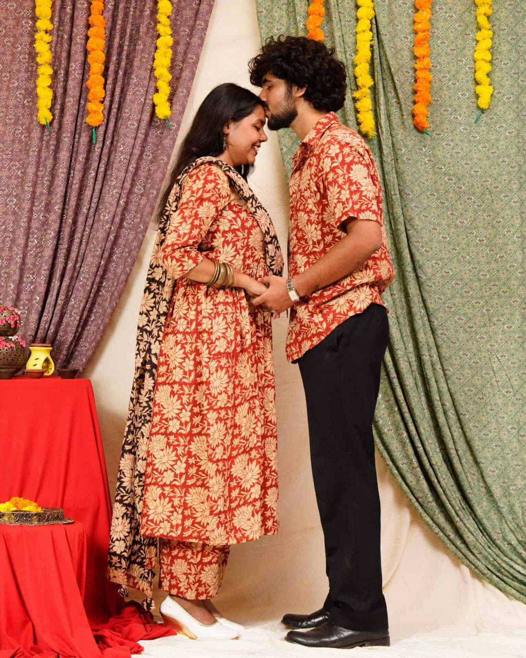 Queen Red Floral Angrakha Couple Set