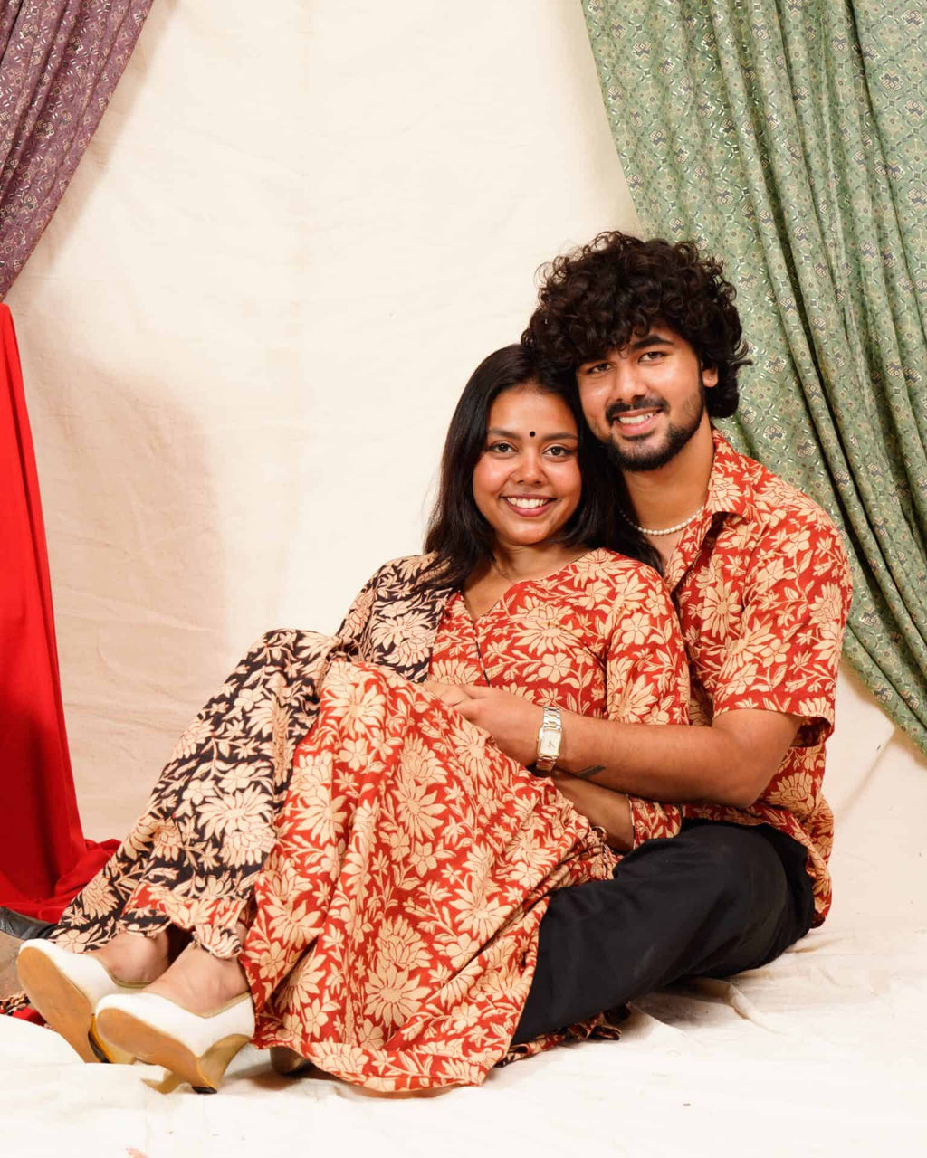 Queen Red Floral Angrakha Couple Set