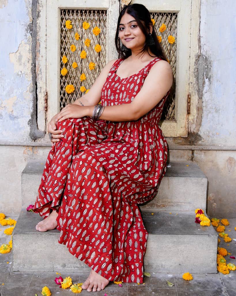 Red Fish Print Sharara Maternity Set