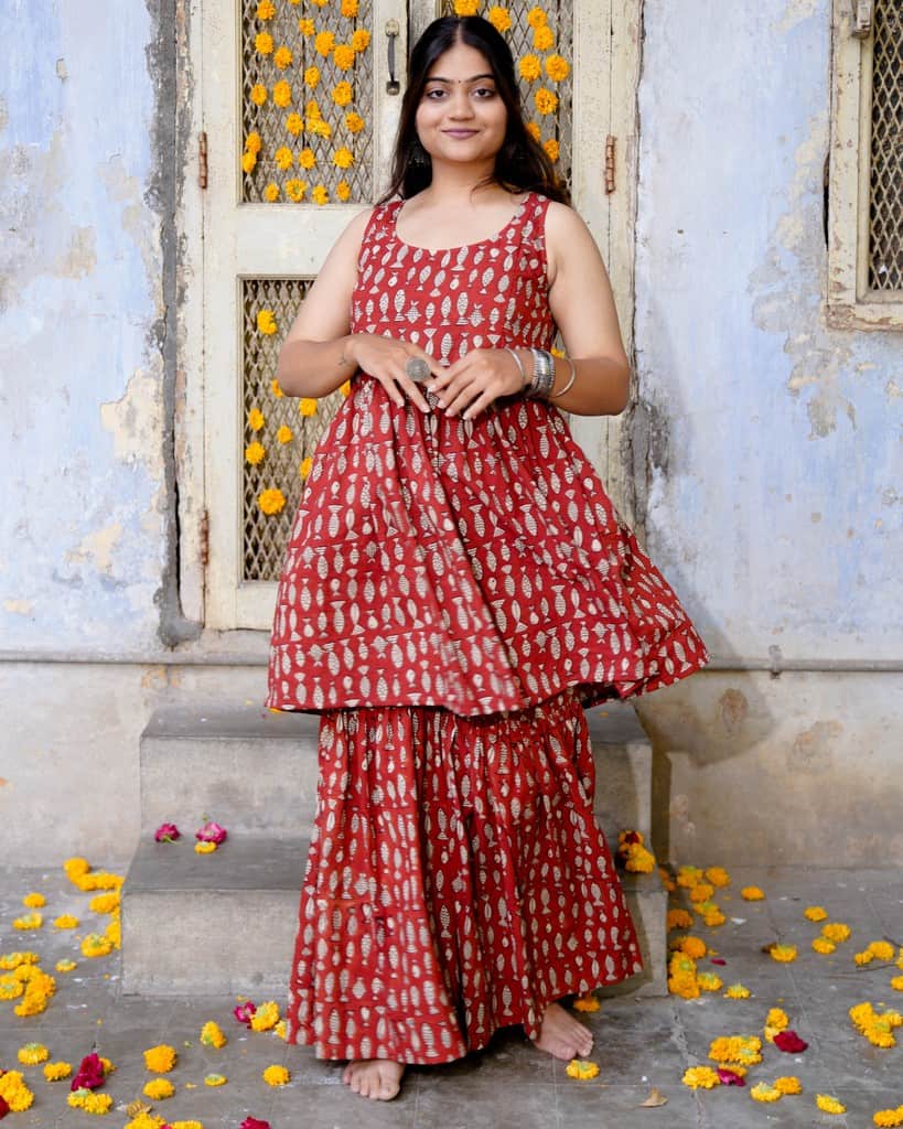 Red Fish Print Sharara Maternity Set