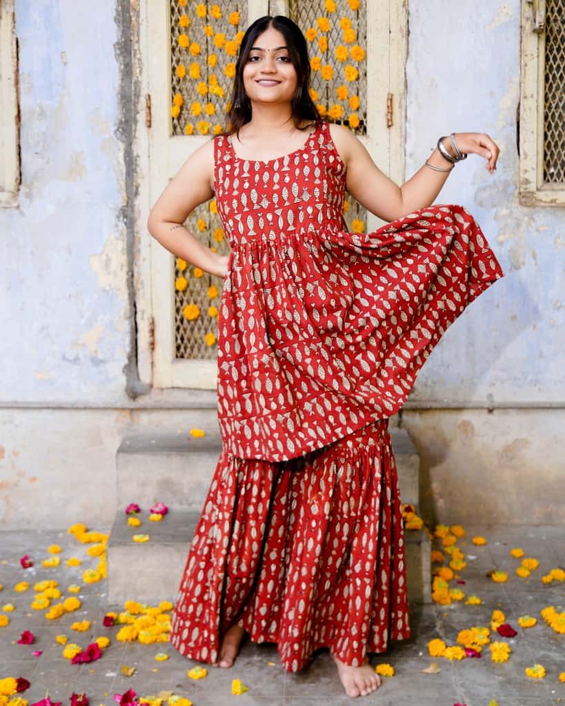 Red Fish Print Sharara Maternity Set