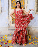 Red Fish Print Sharara Maternity Set