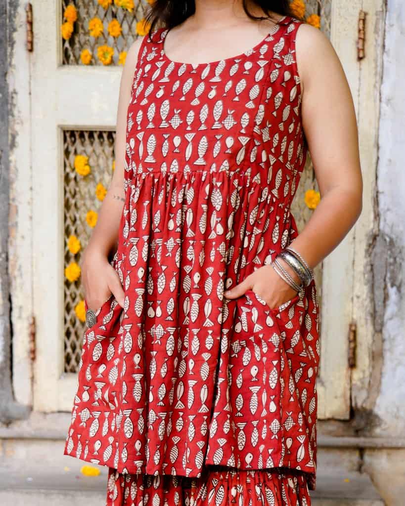 Red Fish Print Sharara Maternity Set