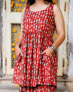 Red Fish Print Sharara Maternity Set