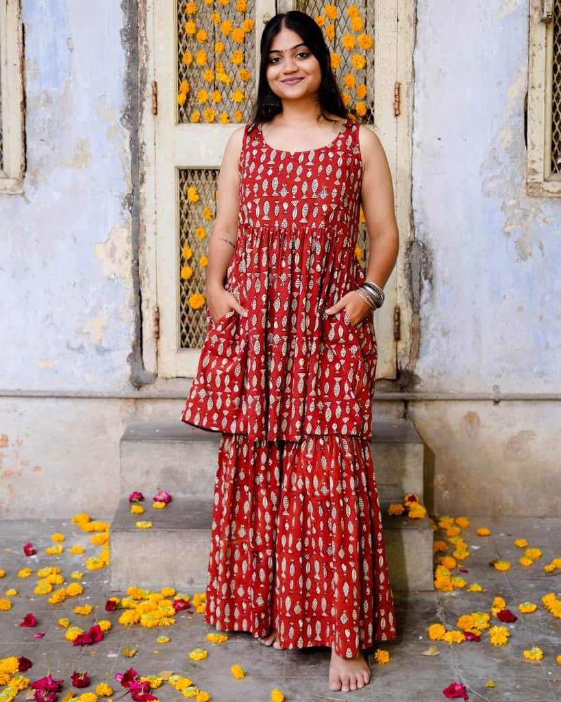 Red Fish Print Sharara Maternity Set