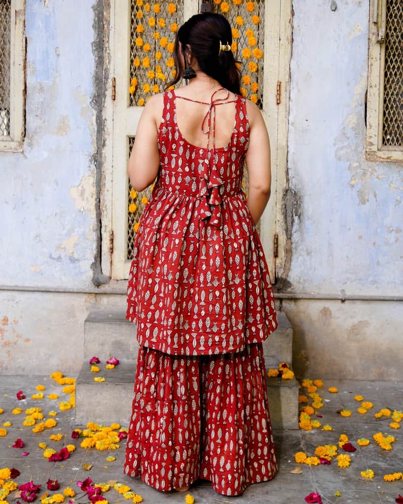 Red Fish Print Sharara Maternity Set
