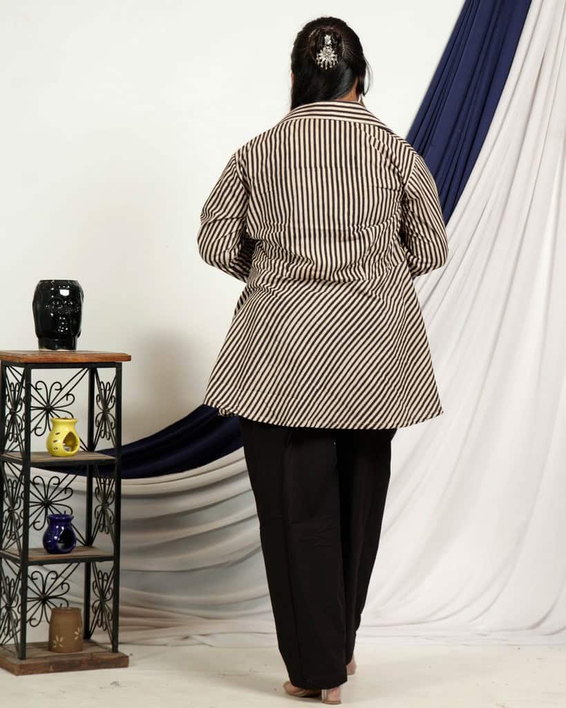 Black Striped Short Plus Size Kurta
