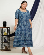 Indigo Warli Long Shift Plus Size Dress