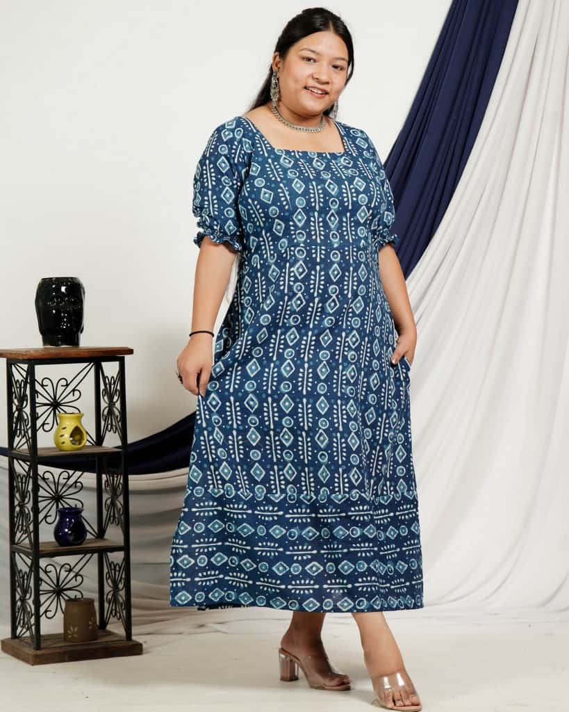 Indigo Warli Long Shift Plus Size Dress