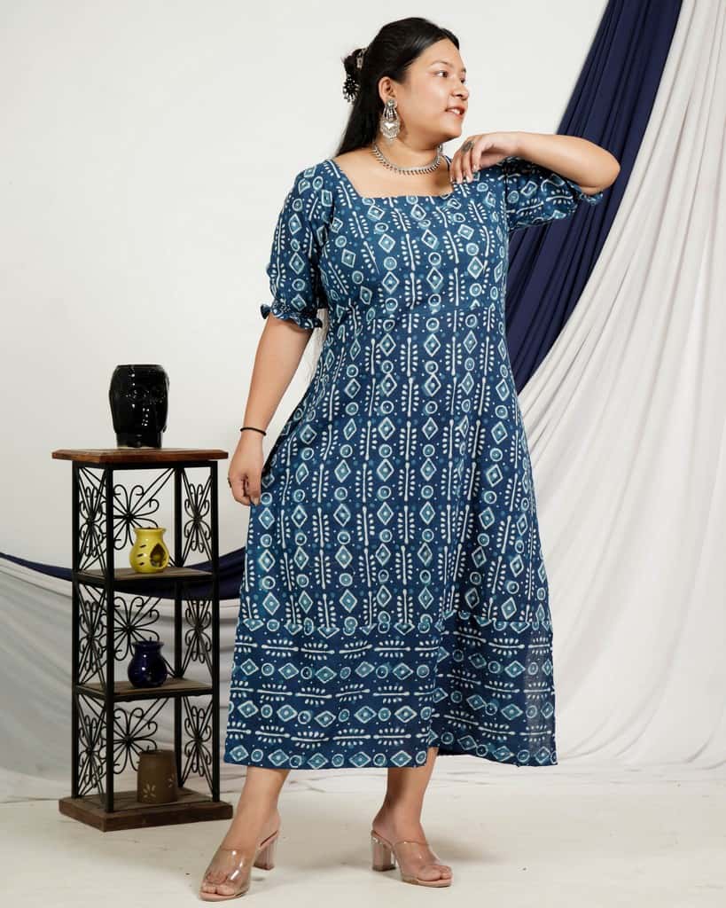 Indigo Warli Long Shift Plus Size Dress