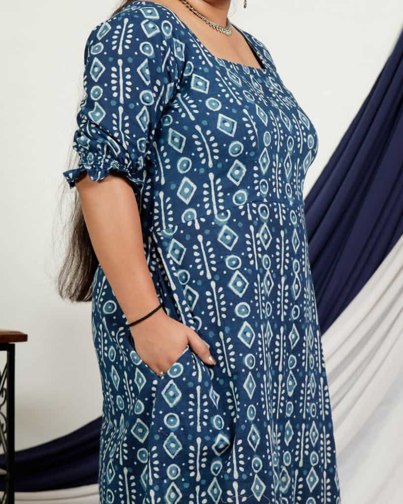Indigo Warli Long Shift Plus Size Dress