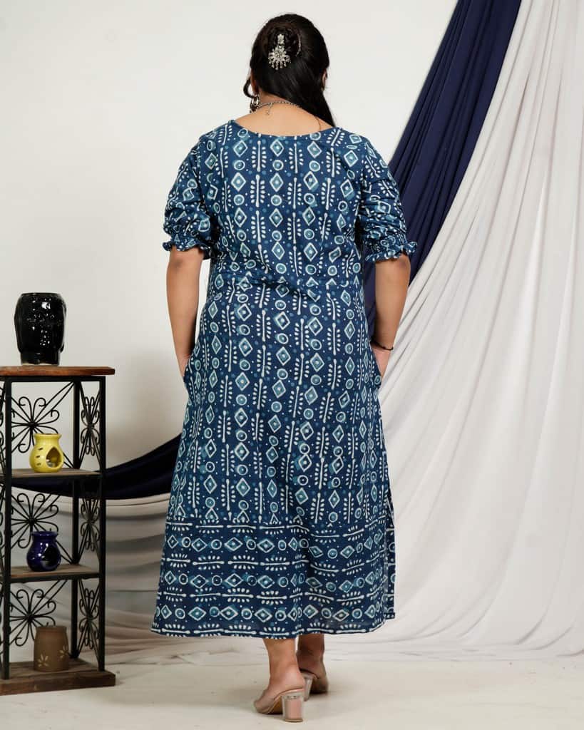 Indigo Warli Long Shift Plus Size Dress