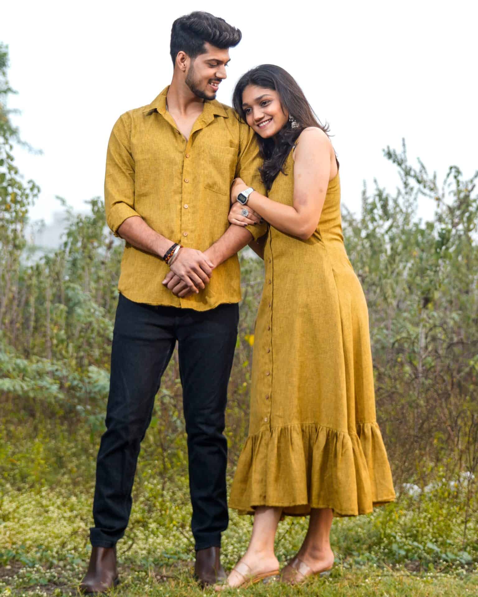 Mustard Checkered Strappy Couple Set