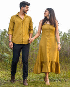 Mustard Checkered Strappy Couple Set
