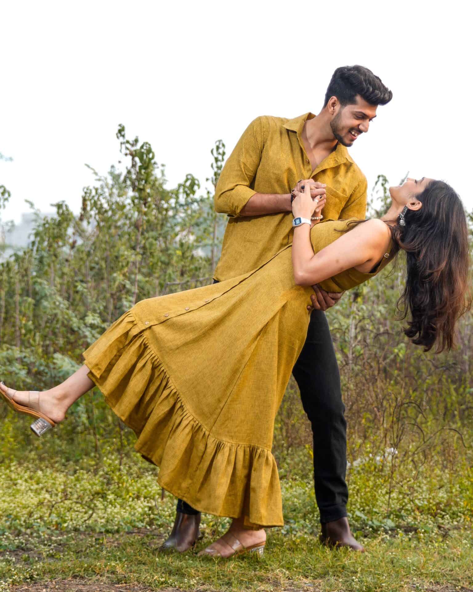 Mustard Checkered Strappy Couple Set