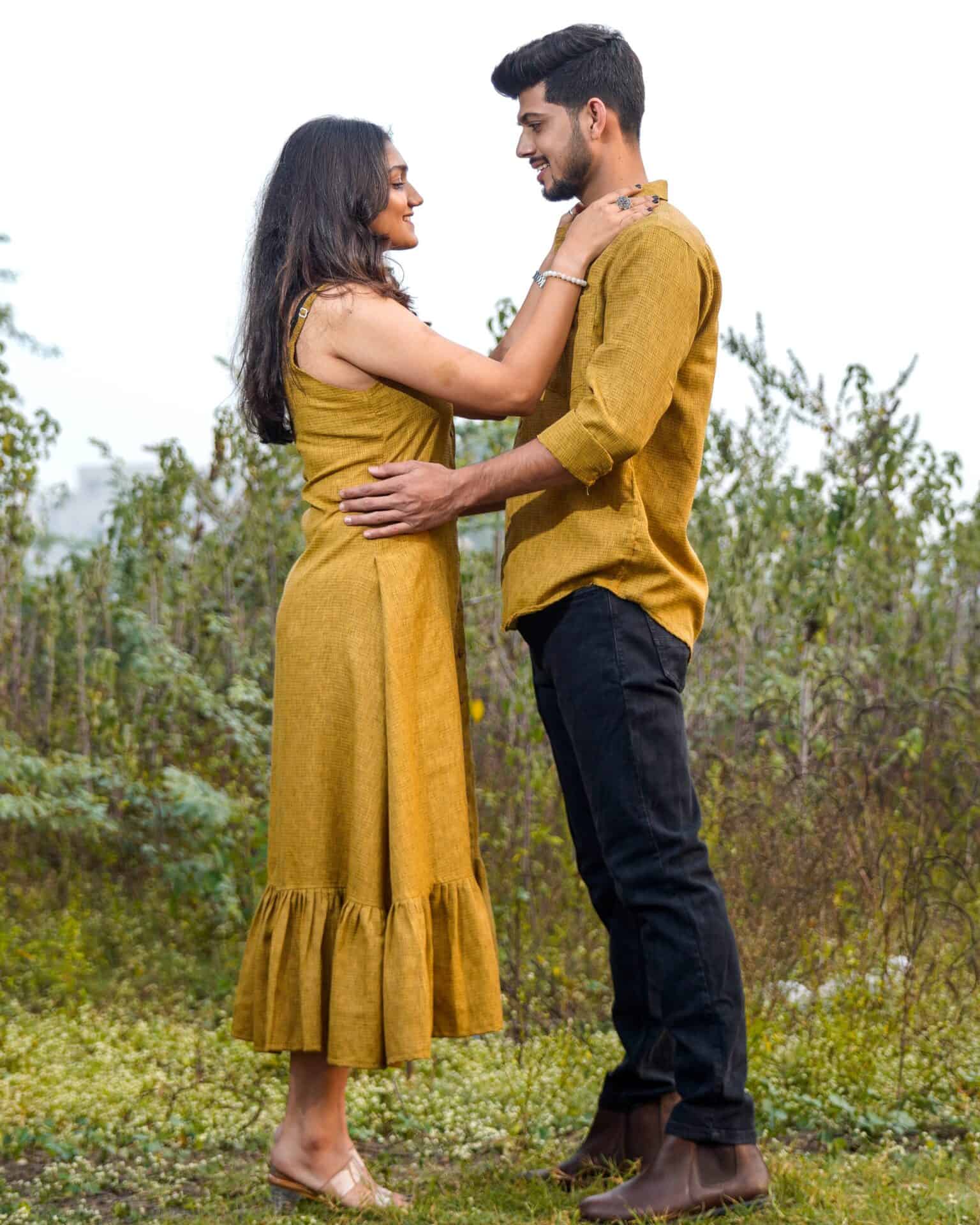 Mustard Checkered Strappy Couple Set