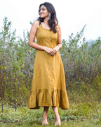 Mustard Checkered Strappy Maternity Dress
