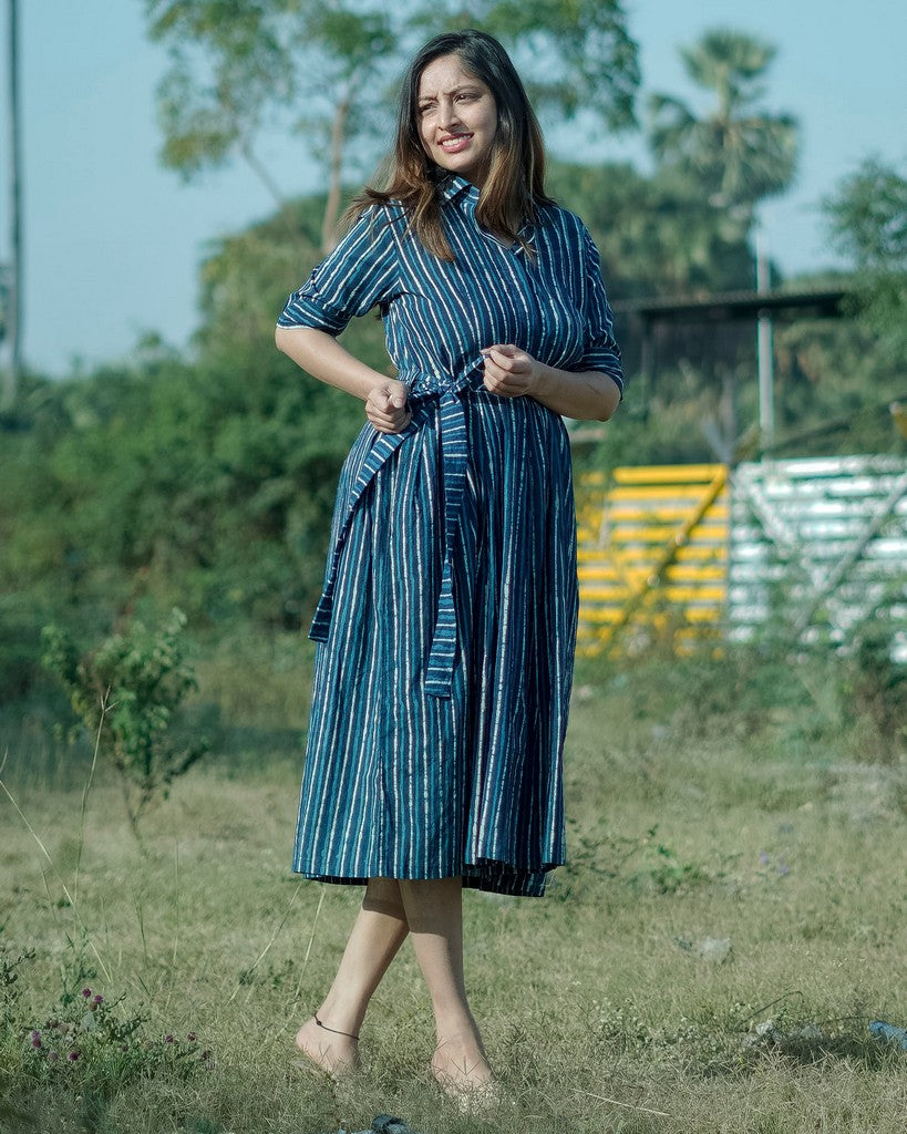 Indigo Striped Dress