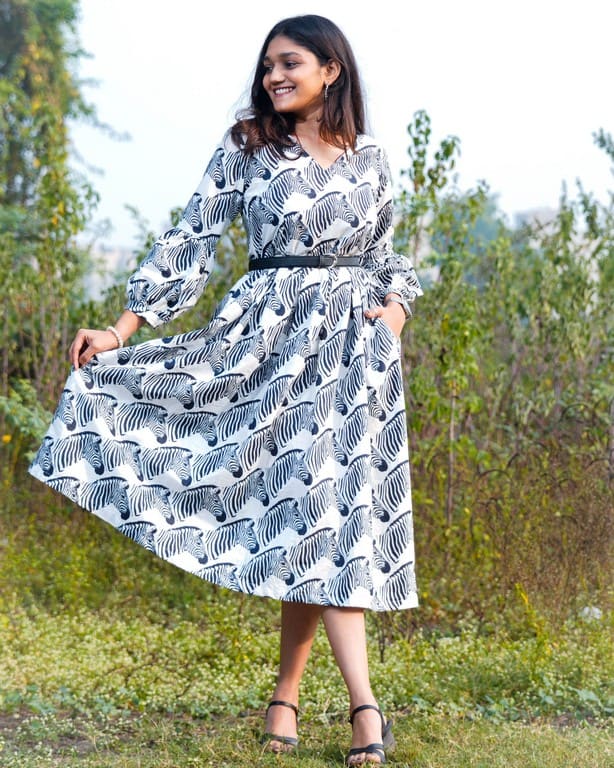 Zebra Print Midi Dress