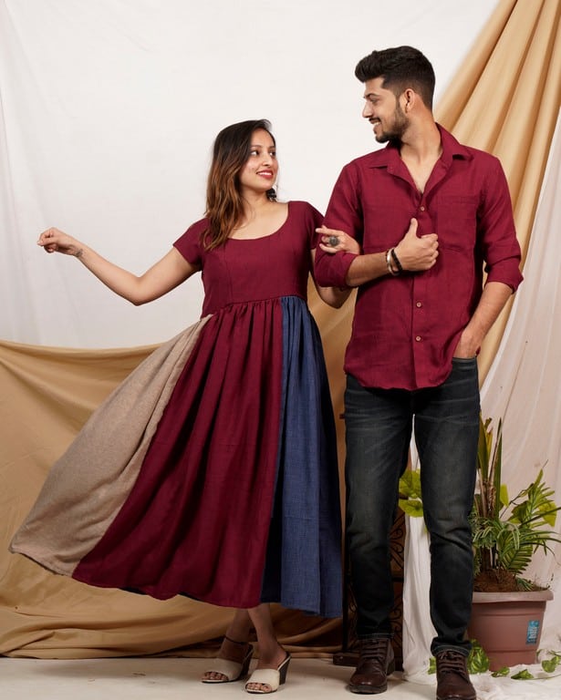 Electric Maroon Couple Set