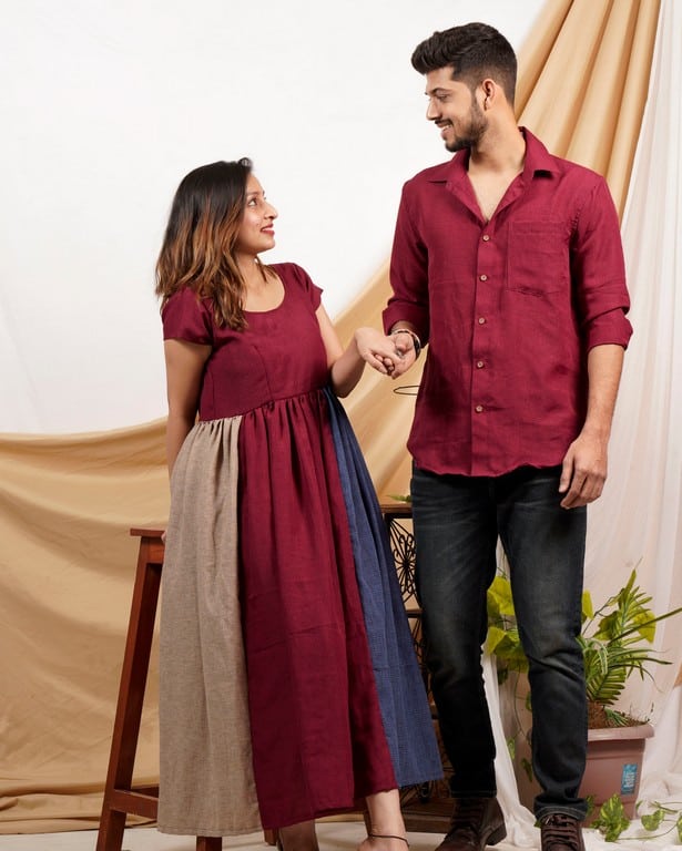Electric Maroon Couple Set
