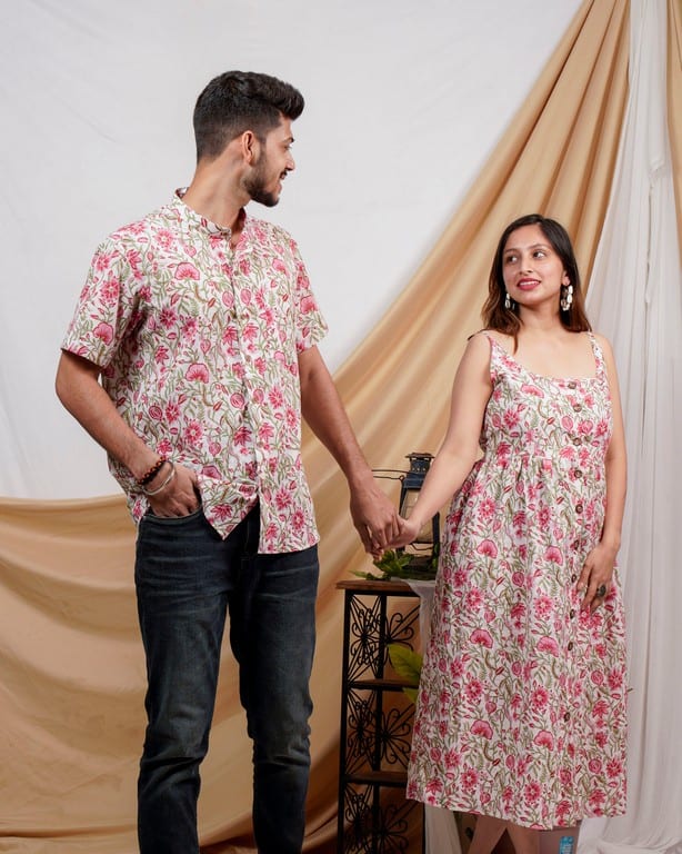Pink Floral Strappy Couple Set