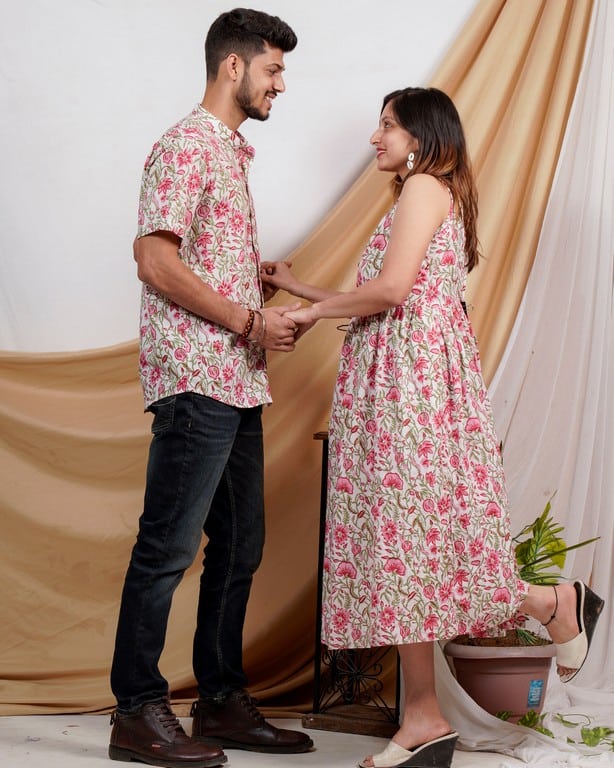 Pink Floral Strappy Couple Set