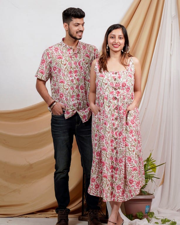 Pink Floral Strappy Couple Set